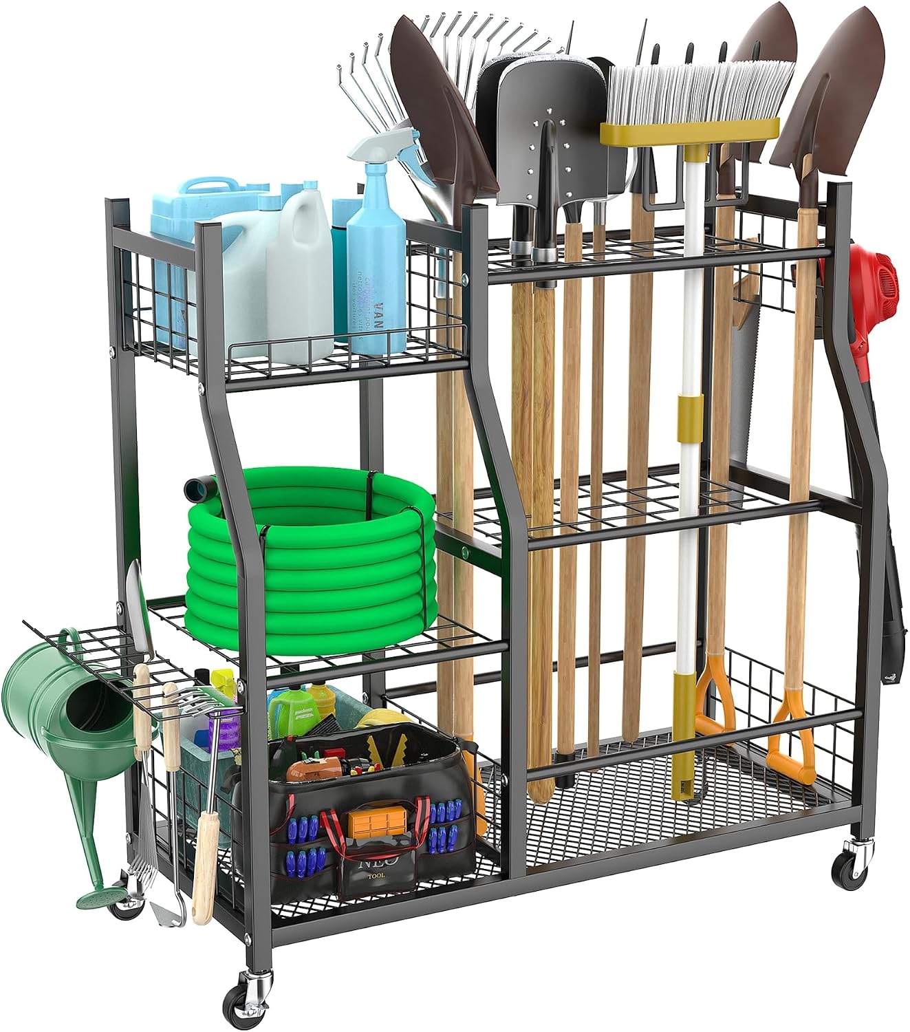 Heavy Equipment Yard - Garden Tool Organizer Rack With Wheels,
